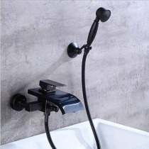 Black bronze bathtub Rain shower Cold and hot water faucet In-wall black glass simple waterfall nozzle American