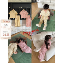 Red bean mother childrens clothing boys and girls pajamas baby home service suit childrens jacket trousers two-piece summer