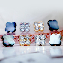 Exquisite zircon natural shell small four-leaf clover small brooch pin anti-light fixed bib non-slip cardigan buckle