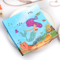 Blue Mermaid Print Napkin Hotel Kleenex Wedding Banquet Mouth Cloth Underwater World Placemat Color Cup Flower Paper