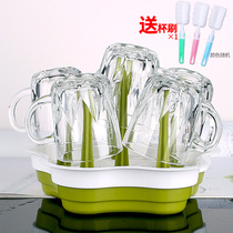 Household glass Drinking cup with handle Teacup Living room cup 6pcs with cup holder tray set