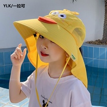 Childrens sun hat summer big eaves fishermans hat cartoon dinosaur net hat baby hat shawl sun hat