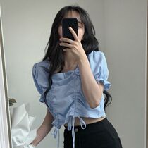 Summer Korean version Design Sensation Niche Shirt 100 hitch Rope Foam With a short Temperament Student Blouse