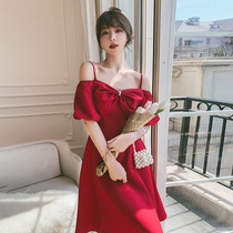 Toast dress bride wedding 2021 new style usually can wear a small one-shoulder red engagement dress dress