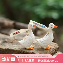 Humbling Little Red Book Peach Bud Couple) Ping An Happy Happy Ducks Artisanal Wood Sculptures Lovers Gift Companion Gift-Courtesy Day-Style Pendulum