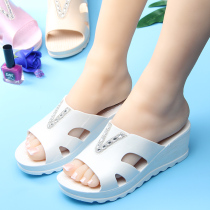 High-heel new womens slippers slope heel soft bottom fashion rhinestones comfortable indoor and outdoor home drag thick bottom