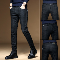  Hong Kong autumn and winter new jeans mens slim-fit small pants black mens elastic youth Korean version of the trend long pants