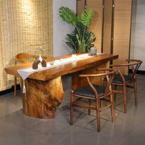 American country pine log whole large board table and chair small apartment art all solid wood kung fu tea table Zen tea table