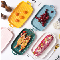 Baked rice baking tray Nordic rectangular creative net red plate Western plate Home ceramic steak plate plate tableware