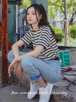 JIL short sleeve Shen Mengslees same black and white striped extreme minimalist blouse T-shirt male and female