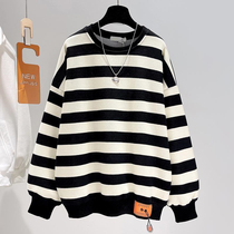 Tide Card Striped round collar necropolis Velvet Thicken thickened 2022 Autumn winter new loose jacket jacket blouse