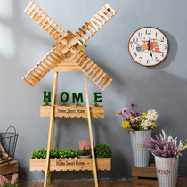 Creative pastoral wind car decoration home balcony soft decoration wooden shelf milk tea shop window floor-to-ceiling flower stand