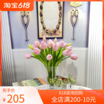 Modern Hotel Dining Room Table Glass Fake Water Tulip Pink High Foot Cups Soft-mounted Floral simulation Flowers hand feel ornaments