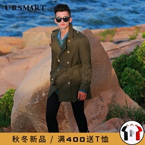 Trench coat men long double-breasted army green British tough thick wool liner autumn and winter New Fashion coat