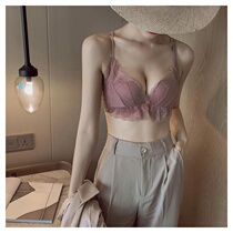 Sexy lace non-rimmed bra set Small bra gathered thin breathable comfortable deep V adjustment type underwear women