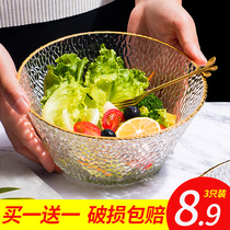 Large salad bowl Household Phnom Penh glass transparent heat-resistant vegetable and fruit bowl Net red ins wind high-value tableware