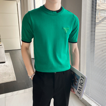 Knitted dummy two short sleeves t-shirt male body green half sleeve blouse light ripened wind mens hair stylist Trendy Summer Clothing