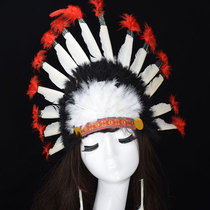 Bride Feather Headdress Indian Headband cosplay Chief Headwear Black and White Red Indian Hat