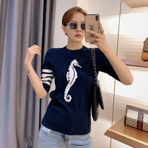 Silver Children Day Generation Thom Browne Spring Summer Season Four Bars Sea Matu Round Collar Knit Short Sleeves T-shirt Wool Men and women