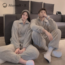 Japanese couples home suit casual coral velvet pajamas women warm and thick plus velvet flannel men in autumn and winter