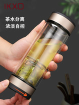 IKXO tea water separation cup thermal insulation double layer 999 pure silver glass cup upscale portable tea cup mens water cup