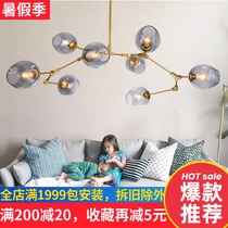 Nordic lamps Modern simple bedroom dining room Living room Creative personality atmosphere ins Glass magic bean molecular chandelier