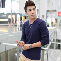 Autumn and winter bottoming shirts V-neck mens wear with self-cultivation mens long-sleeved t-shirts plus velvet thickening warm solid color black and white