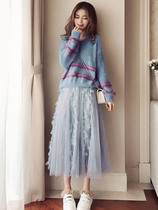 Autumn and winter Net red high cold royal sister wind foreign style Hyuna set small temperament with sweater skirt two-piece set