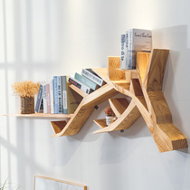 Creative art bookshelf solid wood tree-shaped personality TV sofa background wall shelf bookshelf living room study simple