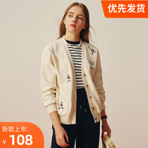 2022 Spring new College Wind Loose Reduction Age Small Bear V Collar Knit Casual Cardion TTCK226309N