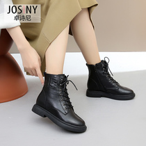 Zhuo Shini 2021 winter boots womens new mid-heel lace side zipper British casual Martin boots Joker slim boots