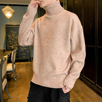 Turtleneck sweater men autumn and winter New loose interior warm coat long collar base shirt lazy lapel