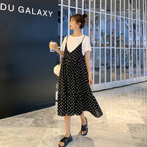 Maternity fashion suit Summer two-piece loose Korean version of the long sundress tide mom Chiffon maternity dress