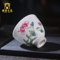 Jingdezhen Gongfu tea ware Ceramic Teacup Teacup Hand painted pastel poppies Master cup Handmade tea smelling cup