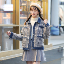  Autumn and winter girl small fragrance fur coat short high school junior high school students Korean denim stitching cotton coat college style