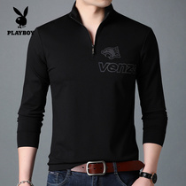 Playboy men men long sleeve T-shirt trend mens zipper collar sweater autumn Korean base shirt slim top