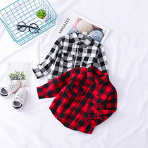 Baby boy red plaid shirt 0123 year old baby comfortable black and white plaid base shirt spring and autumn