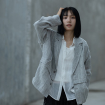 Hemp Colorless Original Design Grey creaty full linen handsome art Lazy Loose Suit 2020 New Woman