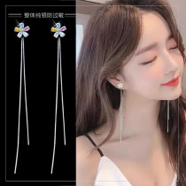 925 sterling silver flower earrings Korean temperament long tassel ear line drop earrings fresh girl stud earrings net red earrings
