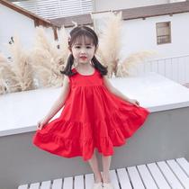 Korean childrens clothing net red girls foreign summer clothes 2020 new female baby big skirt dress solid color princess dress