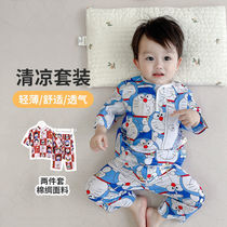 Childrens pajamas Summer thin baby cotton silk air conditioning suit set Baby clothes two-piece set breathable home clothes