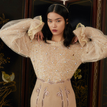 LE FAME lafem winter round neck mesh stitching knitted top LF9D11ZB02C077