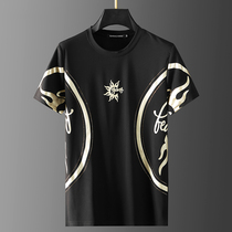 Light luxury high-end short-sleeved T-shirt mens summer trend casual round neck plus size hot diamond mercerized cotton mens body shirt