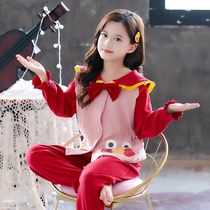 Childrens pajamas Girls spring and autumn cotton suit Long-sleeved thin baby princess little girl autumn home clothes