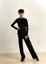 Danse dance beauty Latin suit with black long sleeve blouses straight cylinder practice pants Latin dance training to wear boy