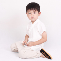 Summer childrens Hanfu solid color boys short-sleeved thin section improved little monk clothing daily cotton and linen white top