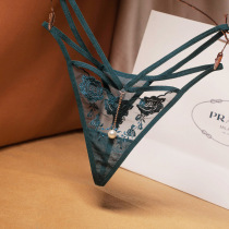 Sexy Clairvoyant Cross Fine Band Lady Briefs Transparent Mesh Yarn Embroidered Pearl Dingy Pants Low Waist Spice Day Ensemble