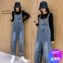 Pregnant Woman Back Belt Pants Spring Autumn Loose Conjoined Pants 2022 New Denim Back Belt Pants Fall Long Pants Gestation Woman Dress Autumn Clothes