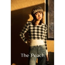 MICHELLY MO French vintage top waist slim mohair Chillon black and white lattice velvet sweater