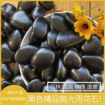 Black polished pebbles rain stones courtyard paving fish tank waterscape landscaping black stones garden decoration